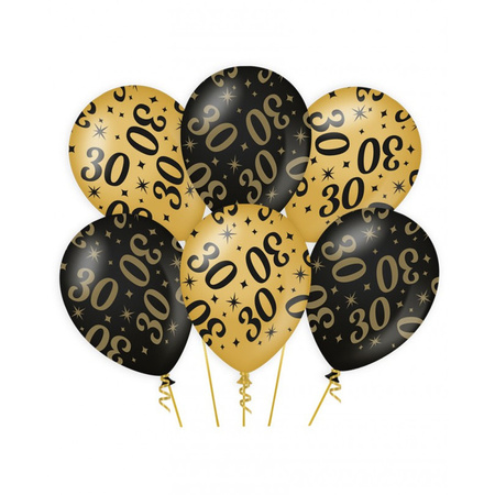 12x stuks leeftijd verjaardag ballonnen 30 jaar en happy birthday zwart/goud