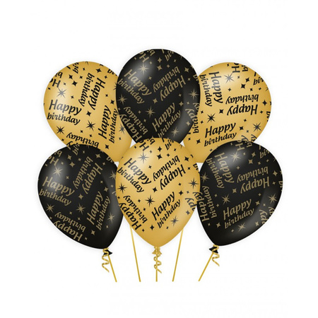 12x stuks leeftijd verjaardag ballonnen 90 jaar en happy birthday zwart/goud