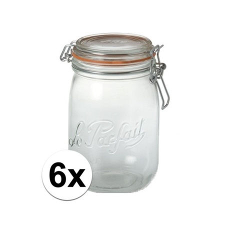 6x Luchtdichte weckpot transparant glas 0.75 liter