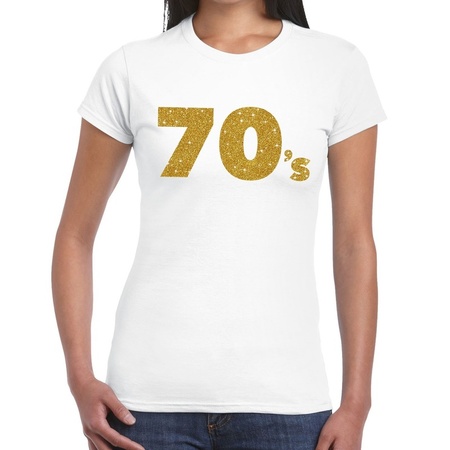 70's goud fun t-shirt wit voor dames