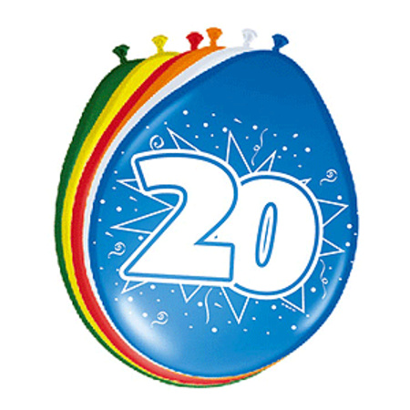 Verjaardag feestversiering 20 jaar PARTY letters en 16x ballonnen met 2x plastic vlaggetjes