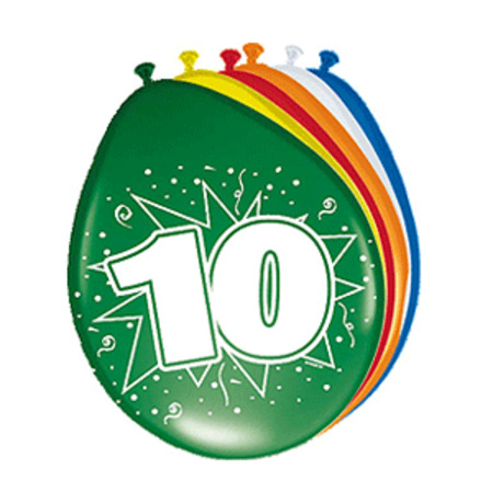 Feest ballonnen met 10 jaar print 16x + sticker