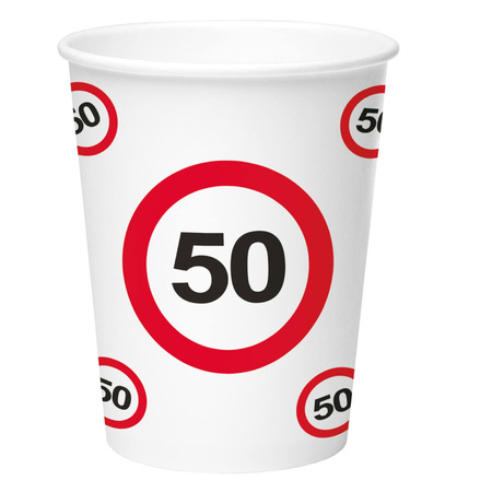8x stuks drinkbekers van papier in 50 jaar verjaardag thema 350 ml