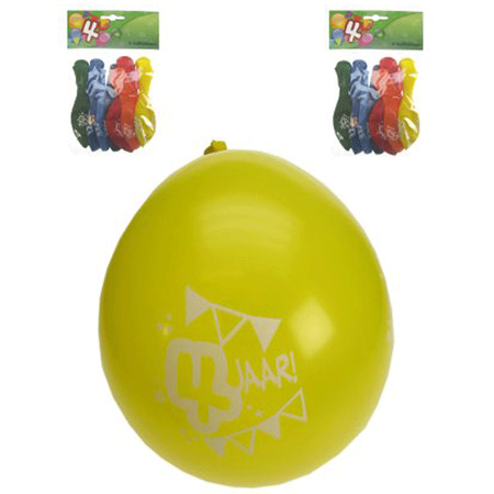 8x stuks 4 jarige feestartikelen ballonnen van 25 cm