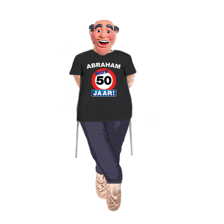 Abraham pop compleet met stopbord 50 jaar t-shirt en masker