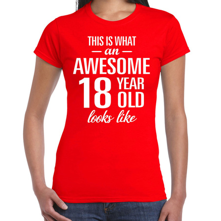 Awesome 18 year cadeau / verjaardag t-shirt rood voor dames