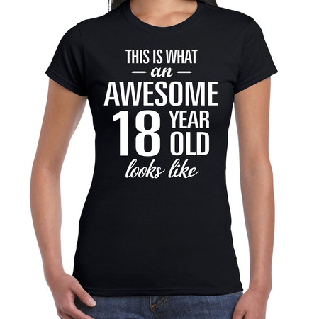 Awesome 18 year cadeau / verjaardag t-shirt zwart voor dames
