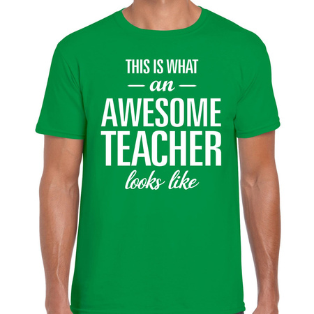Awesome Teacher cadeau meester t-shirt groen voor heren