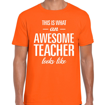 Awesome Teacher cadeau meester t-shirt oranje voor heren