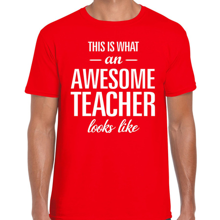 Awesome Teacher cadeau meester t-shirt rood voor heren