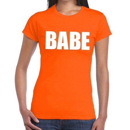 Babe fun t-shirt oranje voor dames