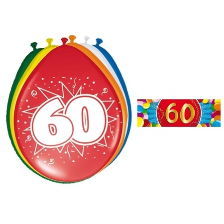 Feest ballonnen met 60 jaar print 16x + sticker