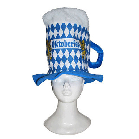 Blauwe/witte ruitjes bierfeest/oktoberfest hoed bierglas verkleed accessoire voor dames/heren