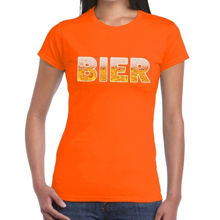 Bier fun t-shirt oranje voor dames