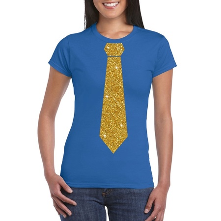 Blue t-shirt with tie in glitter gold women 