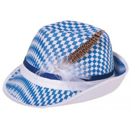 Blauwe/witte ruitjes bierfeest/oktoberfest hoed verkleed accessoire voor dames/heren