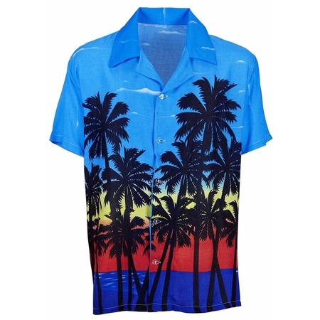 Toppers - Blue Hawaiian dress up shirt with palmtree print for men