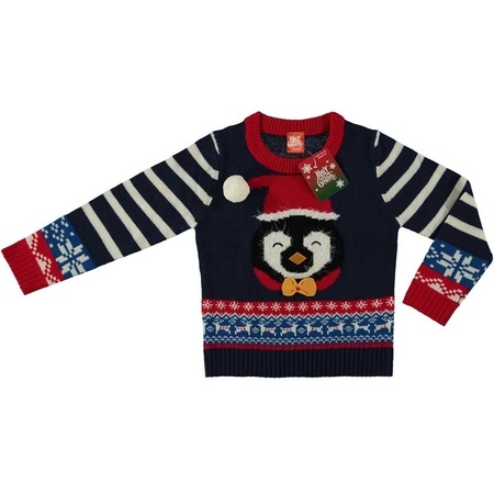 Foute kersttrui pinguin navy voor kinderen
