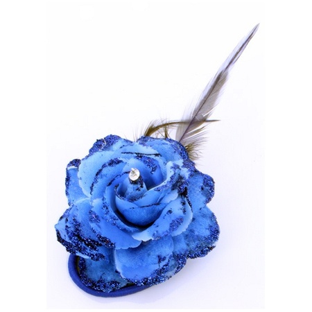 Blauwe bloem op speld met elastiek