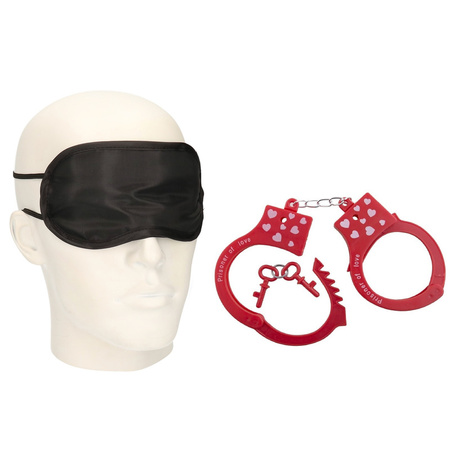 Erotic set eyemask and red handcuffs