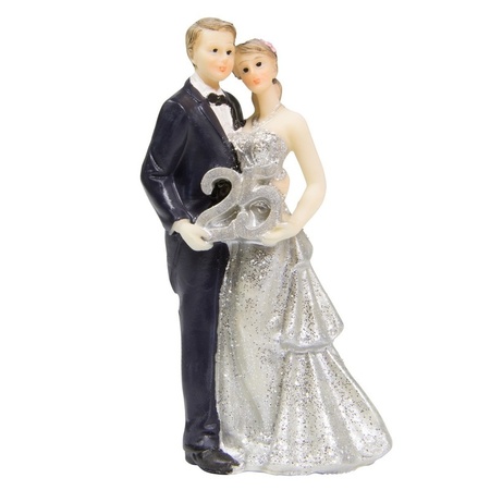 Bruidspaar trouwfiguurtjes van kunststof zilveren huwelijk jubileum 25 jaar 11 cm