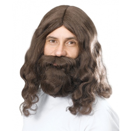Jezus pruik met baard bruin