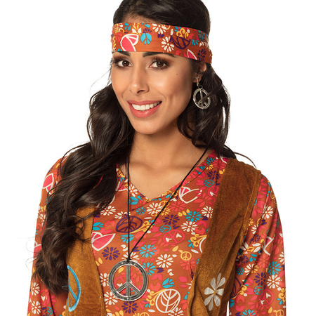 Boland Carnaval/verkleed accessoires Hippie/sixties sieraden set - ketting/oorbellen - peace tekens