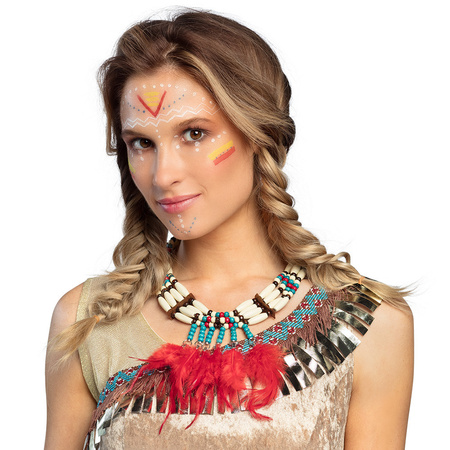 Boland Carnaval/verkleed accessoires Indianen sieraden - kralen/veertjes ketting - kunststof