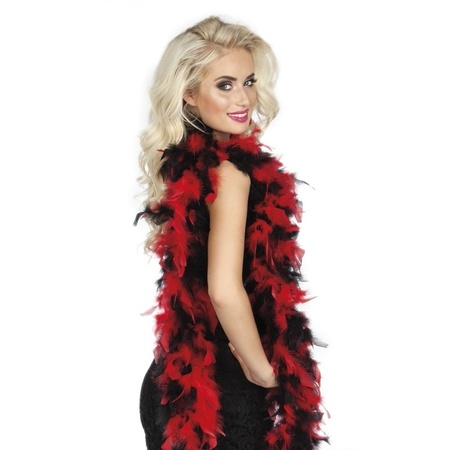 Boland Carnaval verkleed boa met veren - zwart/rood - 180 cm - 50 gram - Glitter and Glamour