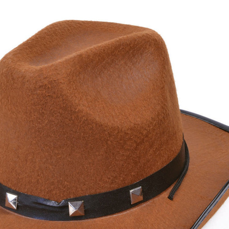 Rubies Carnaval verkleed hoed voor een cowboy - met studs - bruin - polyester - heren/dames