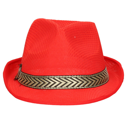 Fiestas Guirca Carnaval verkleed Trilby/gangster hoedje - rood - polyester - heren/dames