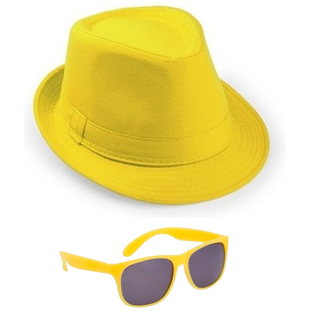 Party carnaval set - hat and party sunglasses - yellow - for adults