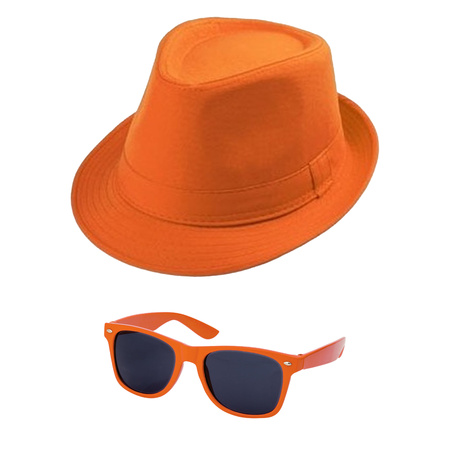 Party carnaval set - hat and party sunglasses - orange - for adults