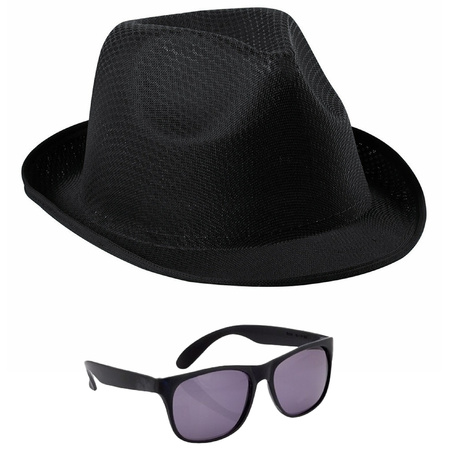 Party carnaval set - hat and party sunglasses - black - for adults