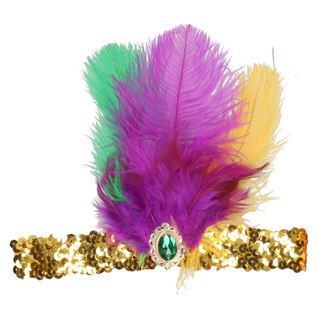 Deluxe flapper headband with feather for women - Charleston/roaring Twenties