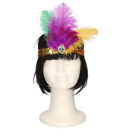 Deluxe flapper headband with feather for women - Charleston/roaring Twenties