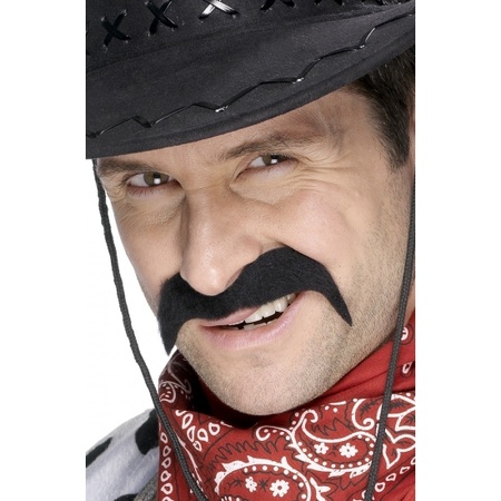 Smiffys Cowboy of Mexicaan carnaval verkleed snor - zwart - volwassenen - nepsnorren