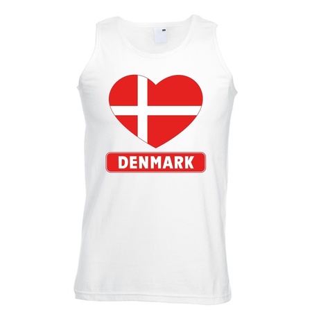 Denemarken hart vlag mouwloos shirt wit heren