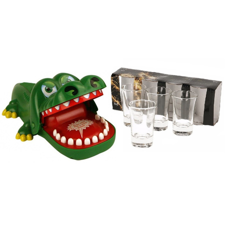 Drinking game biting crocodile with 4 free shotglasses
