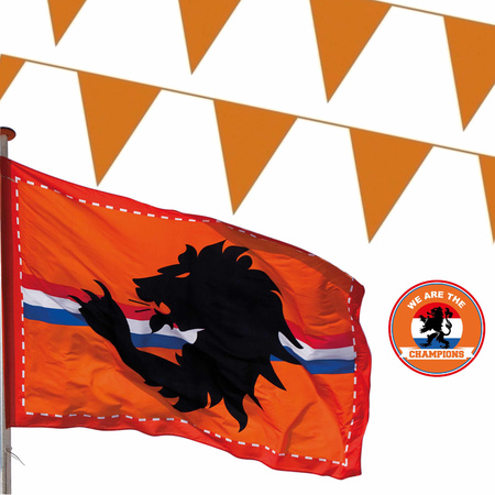 Oranje versiering buiten pakket 1x mega Holland vlag + 100 meter vlaggetjes