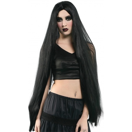 Black wig with extra long hair