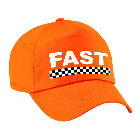 Carnaval cap fast / finish flag orange for adults