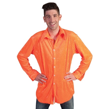Neon oranje velours overhemd voor heren