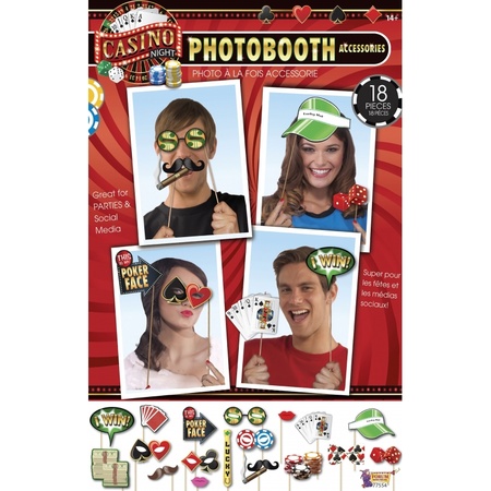 Foto prop set - 18-delig - casino/poker thema - photobooth props