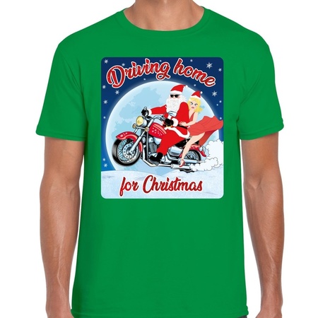 accu Slechthorend genade Fout kerstborrel shirt / kerstshirt driving home for christmas groen voor  motorrijders voor heren | Fun en Feest