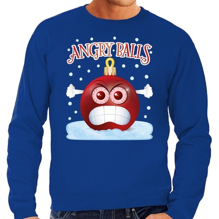 Foute kerstborrel sweater / kersttrui Angry balls blauw voor heren
