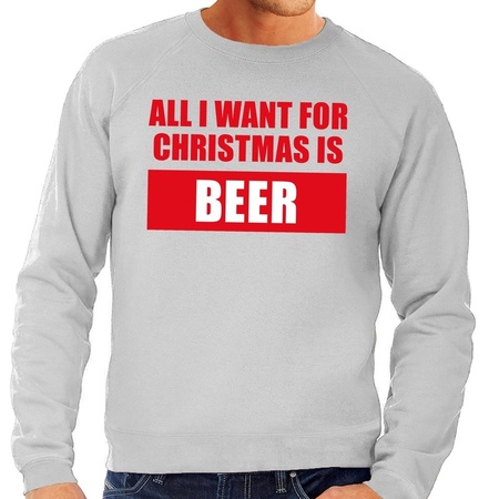 Foute kerstborrel trui grijs All I Want Is Beer heren