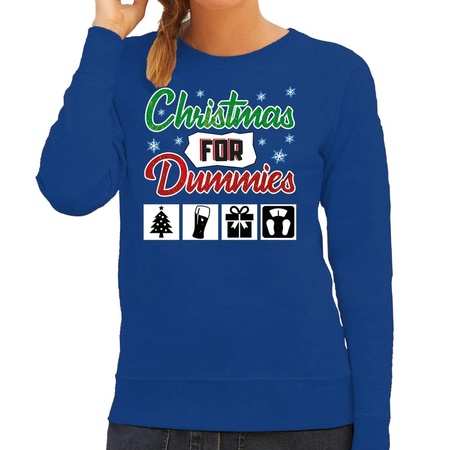 Foute kerstborrel trui / kersttrui Christmas for dummies blauw voor dames