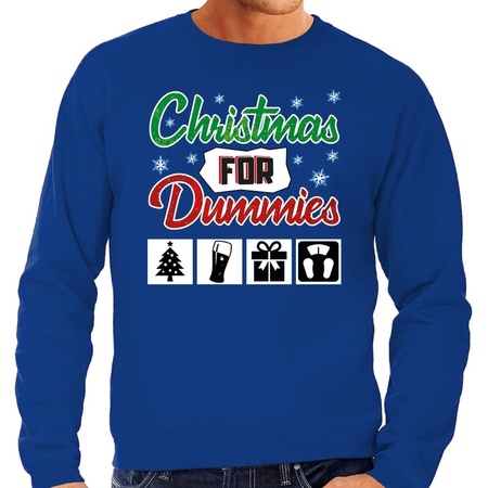Foute kerstborrel trui / kersttrui Christmas for dummies blauw voor heren