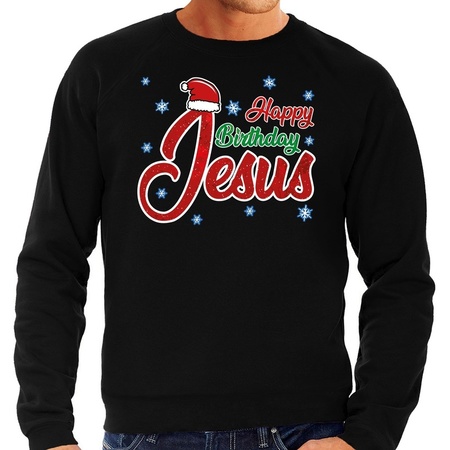 Christmas sweater Happy Birthday Jesus black for men